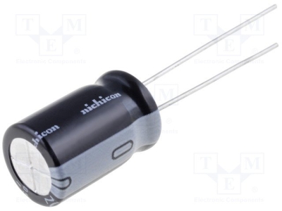 Кондензатор 1.0uf 250V UVZ2E010MED Кондензатор: електролитен; THT; 1uF; 250V; O6,3x11mm; Растер:2,5mm